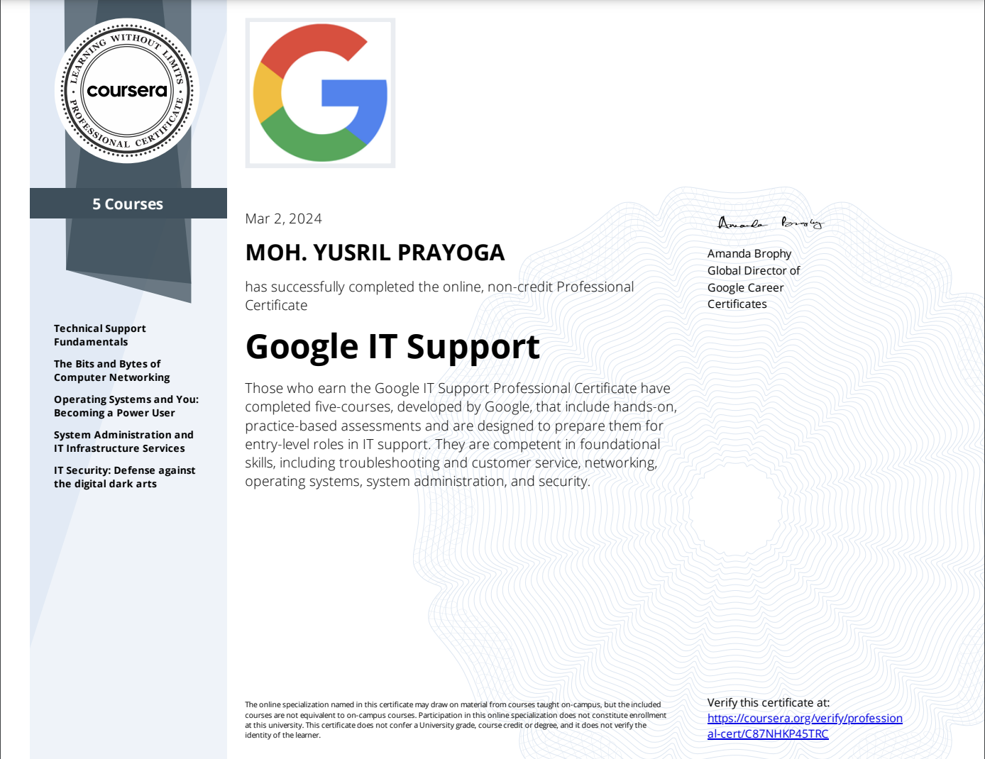 Certificate — Google IT Support