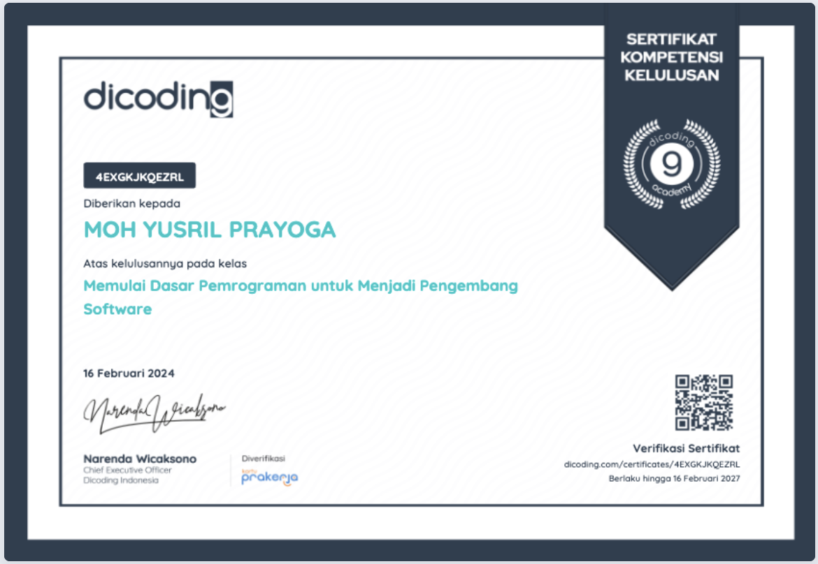 Certificate — Pengembang Software