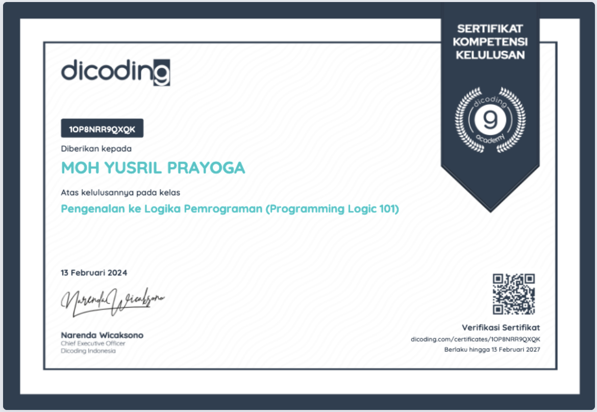 Certificate — Programming Logic