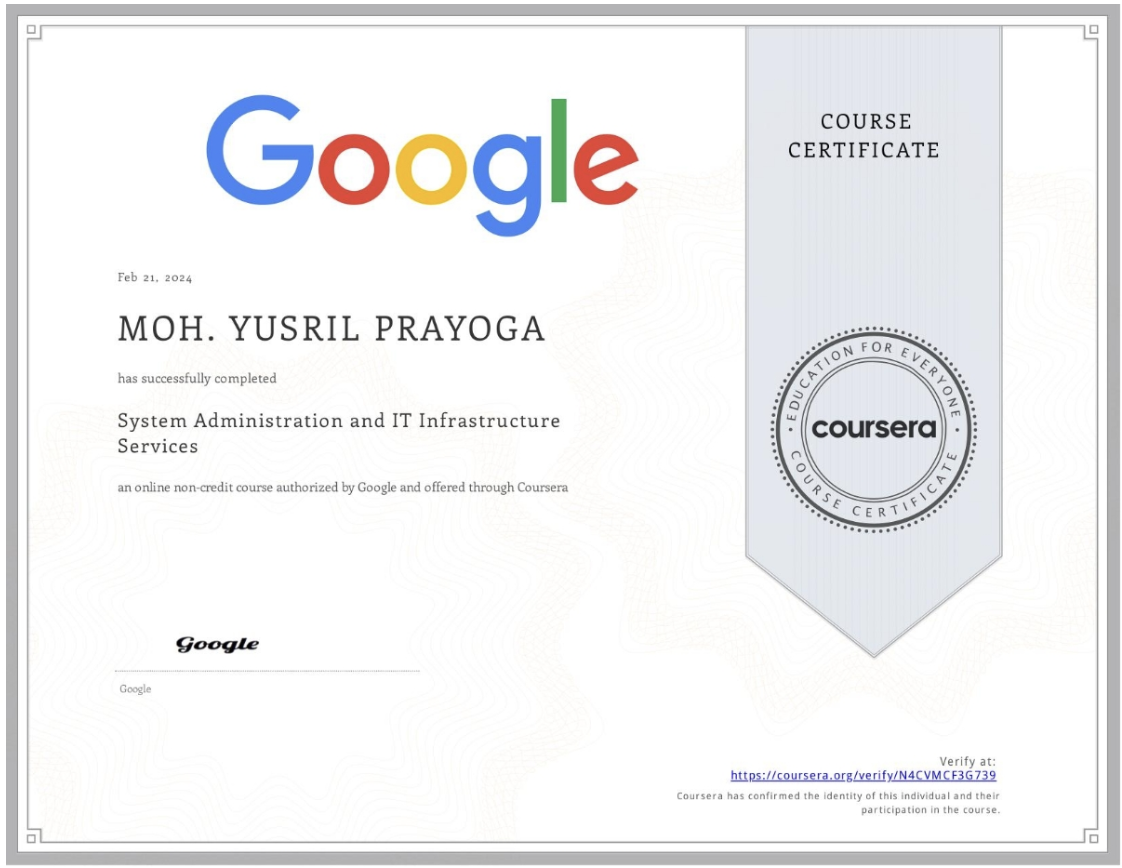 Certificate — System Administration and IT Infrastructure Services